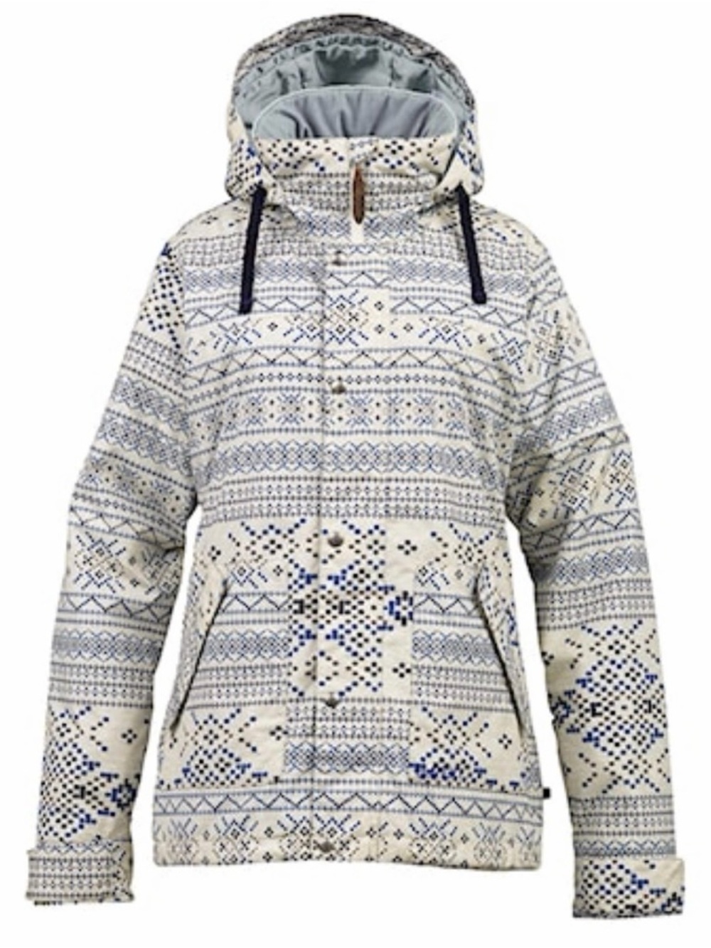 Burton Womens Dryride Ski Hooded Jacket Cream & Navy Patterned
